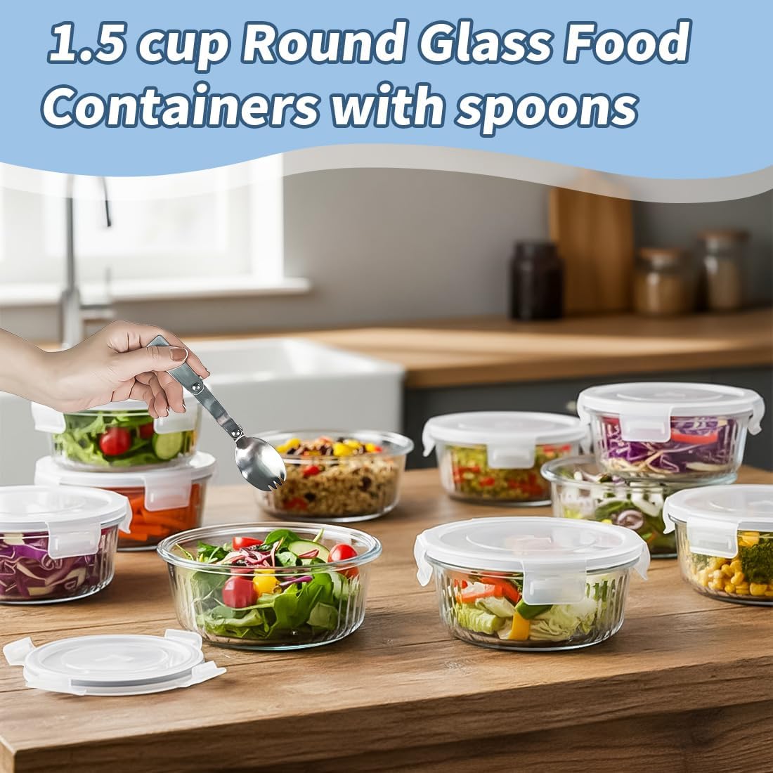 H.JSS WDJS 3Cup Round Glass Food Storage Containers with Airtight lids, 23oz Glass Meal Prep Containers, Heat-Resistant BPA-Free for Soup Leftover, Microwave, Dishwasher and Fridge Safe (white-4Pack)
