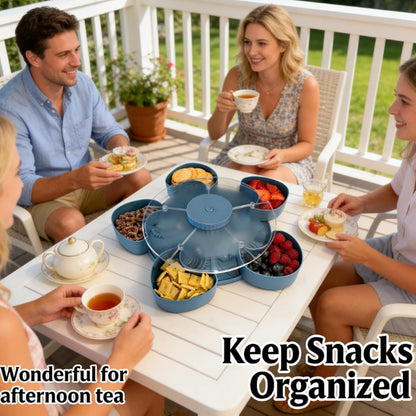 Divided Spin Snack Tray, New 5-Compartment Rotating Snack Tray, Rotating Snack Box Container with Lid, Perfect for Snacks, Fruit & Party Appetizers (Grey)