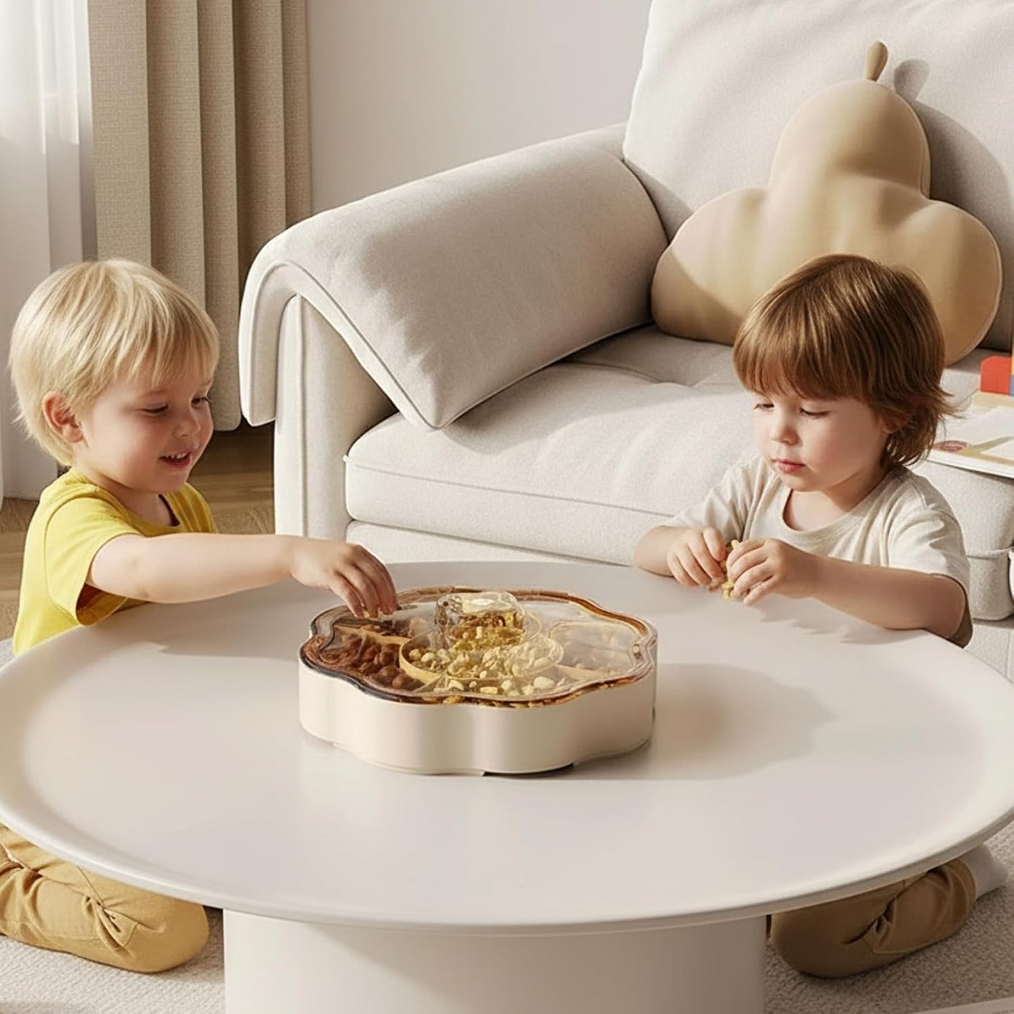 Dry Fruit Tray 5 Compartments Relish Tray with Lid Round Plastic Serving Dishes for Nut, Snack, Fruit, Candies, Cookie Home, Office 9.5x9.5x3.4 inch