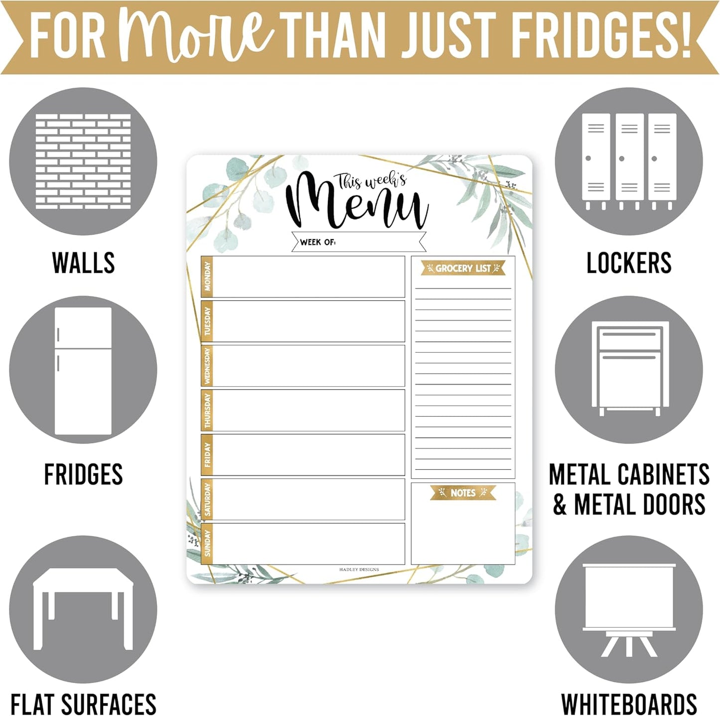 Hadley Designs Greenery Weekly Dinner Menu Board For Kitchen-Magnetic Meal Planner For Refrigerator, Weekly Menu Board Meal Planner, Dry Erase Board