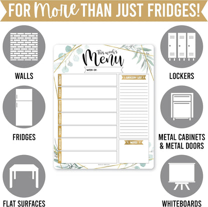 Hadley Designs Greenery Weekly Dinner Menu Board For Kitchen-Magnetic Meal Planner For Refrigerator, Weekly Menu Board Meal Planner, Dry Erase Board