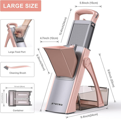 [All in 1] Upgraded Version Safe Mandoline Slicer for Kitchen, Adjustable Thickness. Veggie Slicer, Rapid Prep Mandoline, Detachable Blade, Cleaning Brush/Paring Knife (Black Knight)