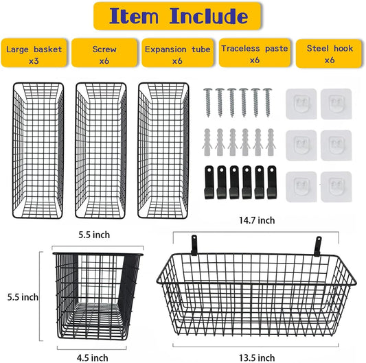 Joben Oligey 3 Set [Extra Large] Hanging Wall Wire Baskets, Farmhouse Food Storage Kitchen Pantry Laundry Closet Garage RV, White