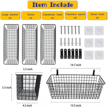 Joben Oligey 3 Set [Extra Large] Hanging Wall Wire Baskets, Farmhouse Food Storage Kitchen Pantry Laundry Closet Garage RV, White