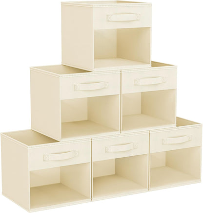 DIMJ Storage Cubes, 11x 11 inch Cube Storage Bin, 6 Pack Closet organizers and storage Bins with Window, Collapsible Baskets with Handle for Shelves, Clothes, Toys, Books (Grey)