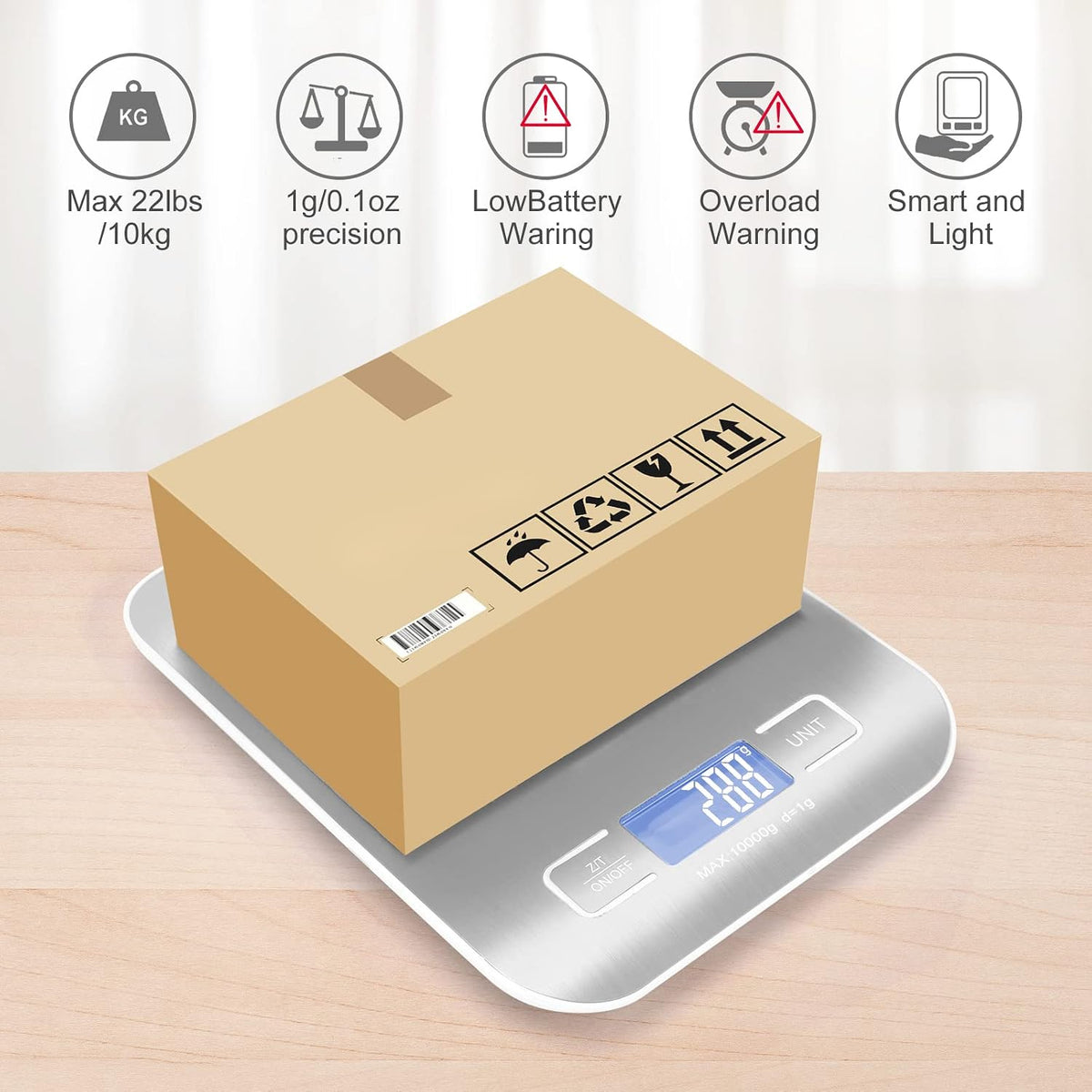 Digital Shipping Scale,Stainless Steel Panel, Accurate Portable Postal Scale for Packages, Small Business,Kitchen, Food, Handmade, Liquids, and Boutique (Rose Gold Battery(5kg/1g))