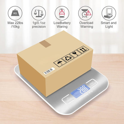 Digital Shipping Scale,Stainless Steel Panel, Accurate Portable Postal Scale for Packages, Small Business,Kitchen, Food, Handmade, Liquids, and Boutique (Rose Gold Battery(5kg/1g))