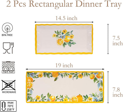 2 pcs Melamine Tray Set with Strawberry Design, 19 Inch and 14.5 Inch Large Serving Plates, Unbreakable Dinnerware for RV, Camping, Party, Easy Clean