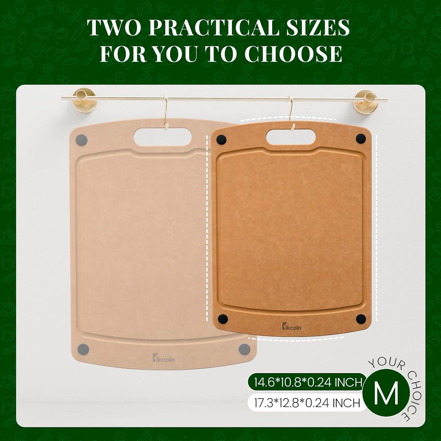 Kikcoin Wood Cutting Board Set of 3, Cutting Boards for Kitchen with Holder Dishwasher Safe Non-slip Chopping Board with Juice Groove, Wood Fiber Composite Cutting Boards