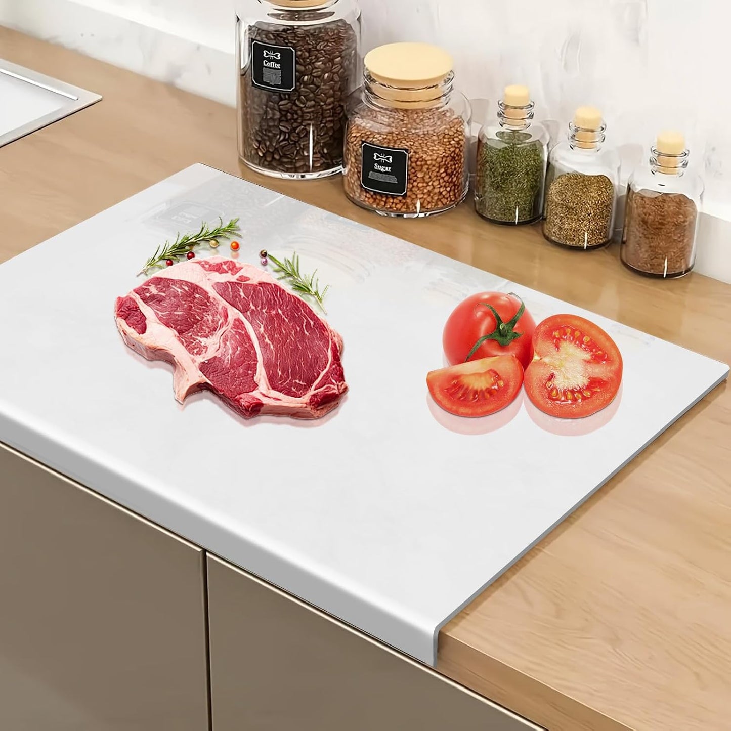 3-Piece Acrylic Cutting Board Set with Counter Lip, 3 Sizes (17.5x13.5/16x12/11.5x7.5Inch) for Kitchen Countertops, Non-Slip Durable Black Countertop Protector, Ideal for Home Decor Housewarming Gifts