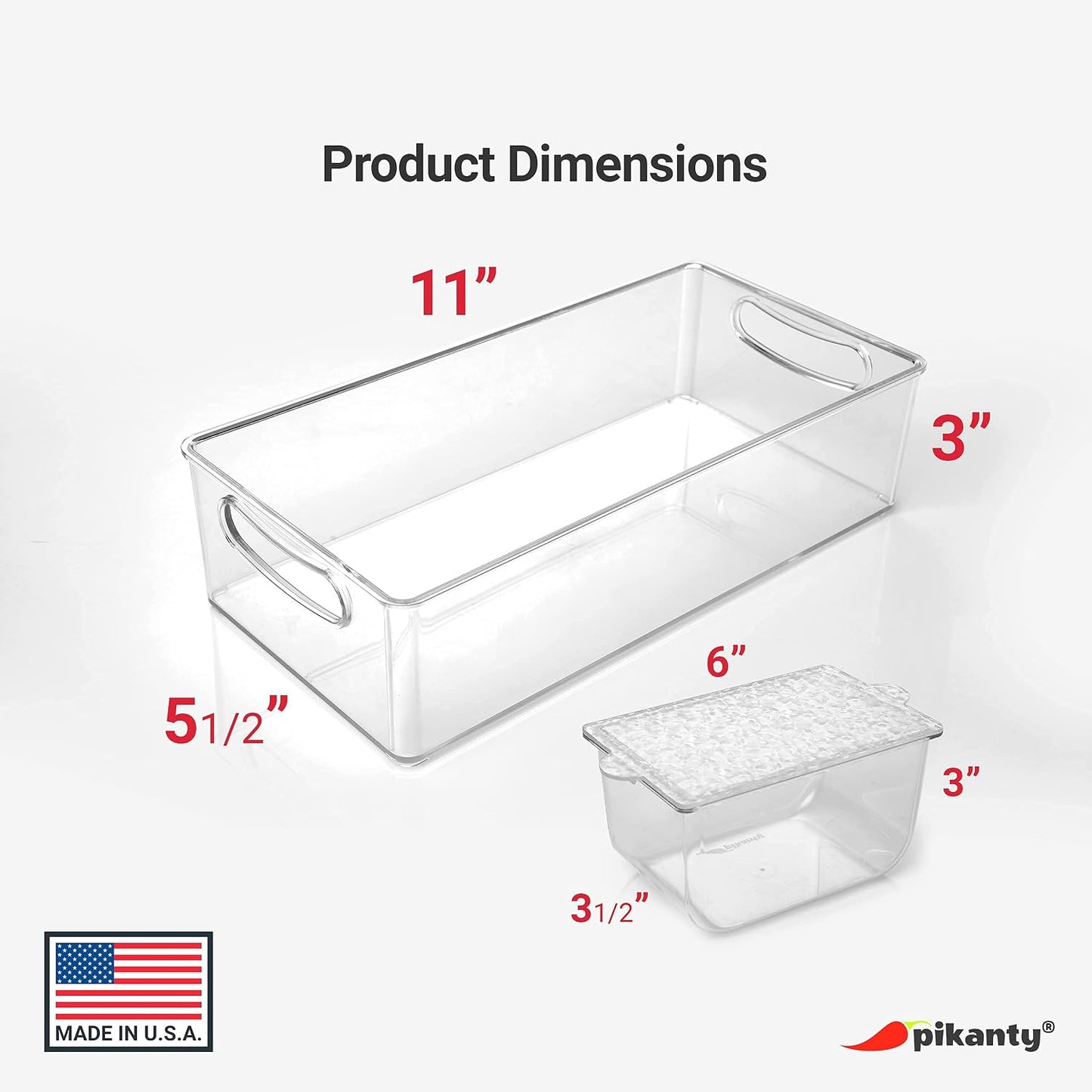 Pikanty Clear Refrigerator Organizer Bin with Handles — 11 Inch Compact Stackable Fridge and Pantry Storage Container for Snacks, Yogurt, Condiments, Dishwasher Safe, Made in USA