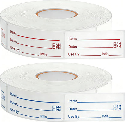 1000Pcs Food Labels, AIMEIKI 2 Rolls 1 x 2 Inch Removable Date Stickers Waterproof Food Storage Stickers for Freezer, Refrigerator, Food Containers Easy Clean No Residue