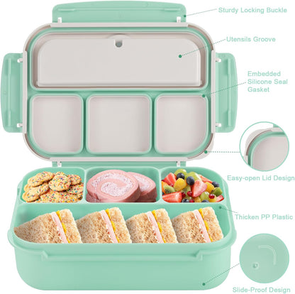 Bento Box Adult Lunch Box, Lunch Containers for Kids Girls Boys with 4 Compartments, Lunchable Food Container with Utensils, Sauce Jar, Muffin Liners, 40 Oz/5 Cup, Microwave Safe, Lavender