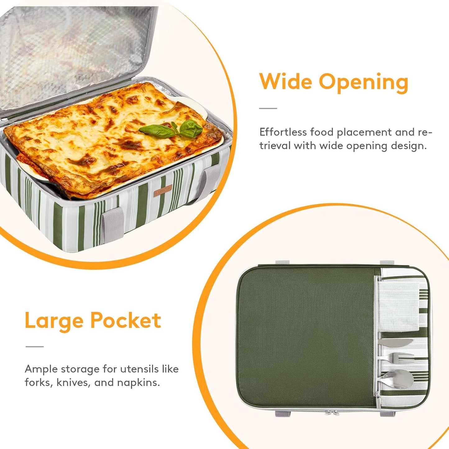 LUNCIA Insulated Single Decker Casserole Carrier, Lasagna Lugger Tote Keeps Food Hot or Cold, Thermal Lunch Bag for Potluck Parties, Picnic and Cookouts, Fits 9" x 13" Baking Dish, Black