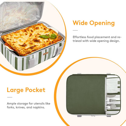 LUNCIA Insulated Single Decker Casserole Carrier, Lasagna Lugger Tote Keeps Food Hot or Cold, Thermal Lunch Bag for Potluck Parties, Picnic and Cookouts, Fits 9" x 13" Baking Dish, Black