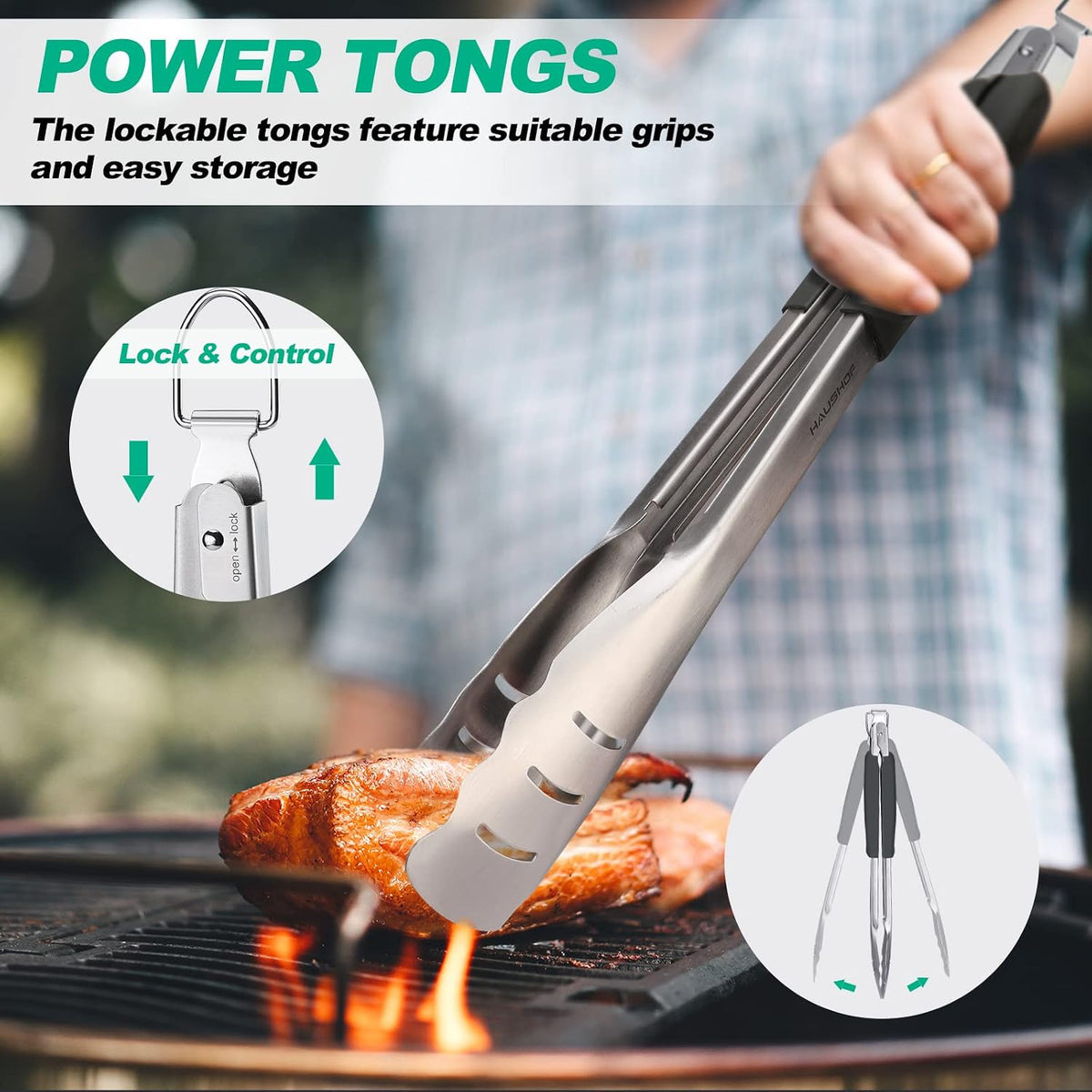 HAUSHOF Large Grill Accessories Heavy Duty BBQ Set Gifts for Men/Women - Premium Stainless Steel Spatula, Fork & Tongs, Barbecue Utensils Tool Kit Gift for Grilling Lover Outdoor