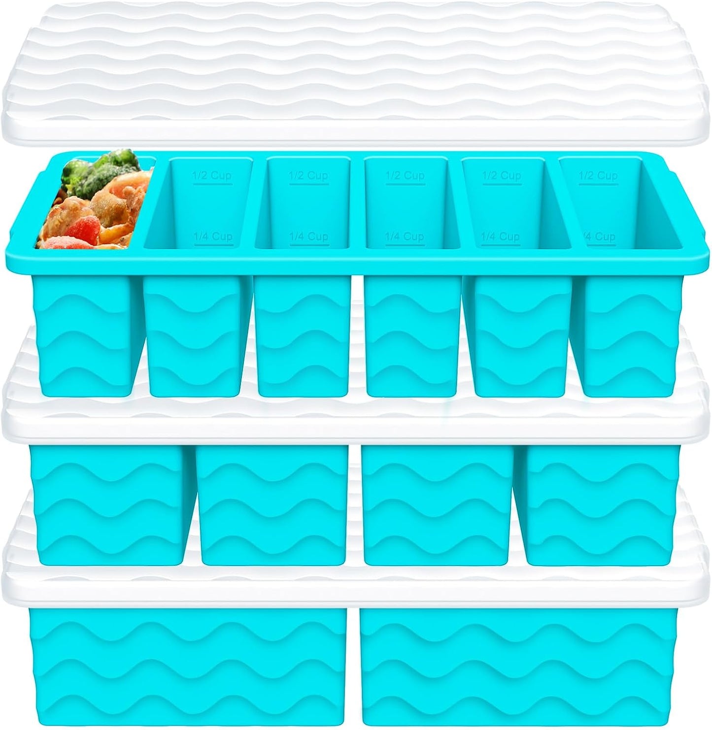 3-Pack Silicone Freezer Trays with Lid,2 Large 2-Cup(500ml)&4 Medium 1-Cup(250ml)&6 Small 1/2-Cup(125ml) Soup Freezer Container Molds,Ice Cube Tray For Meal Prep&Freezing Soup,Stews,Sauces