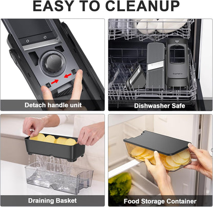 SupMaKin Safe Mandoline Slicer for Kitchen, Potato Slicer for Chips, Vegetable & Food Cutter,Thickness Adjustable 0.1-8 mm, Kitchen Faster Slice Artifact (Only Slicer)