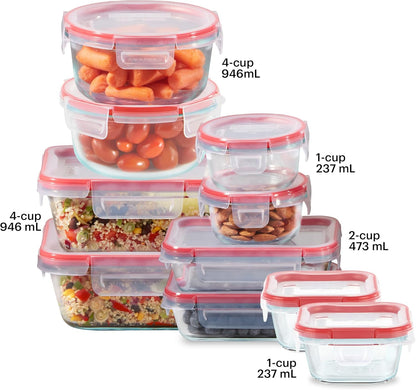 Pyrex Freshlock (4-Pack) Mixed Sized Glass Food Storage Containers Set, Airtight & Leakproof Plastic Locking Lids BPA-Free, Meal Prep Containers Set, Freezer Dishwasher Microwave Safe