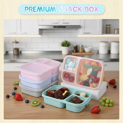 Honeydak 5 Pack Snack Containers 3 Compartment Bento Snack Boxes Divided Meal Prep Containers with Lids Reusable Adults Lunch Food Storage Box for School Work Travel(Elderberry)