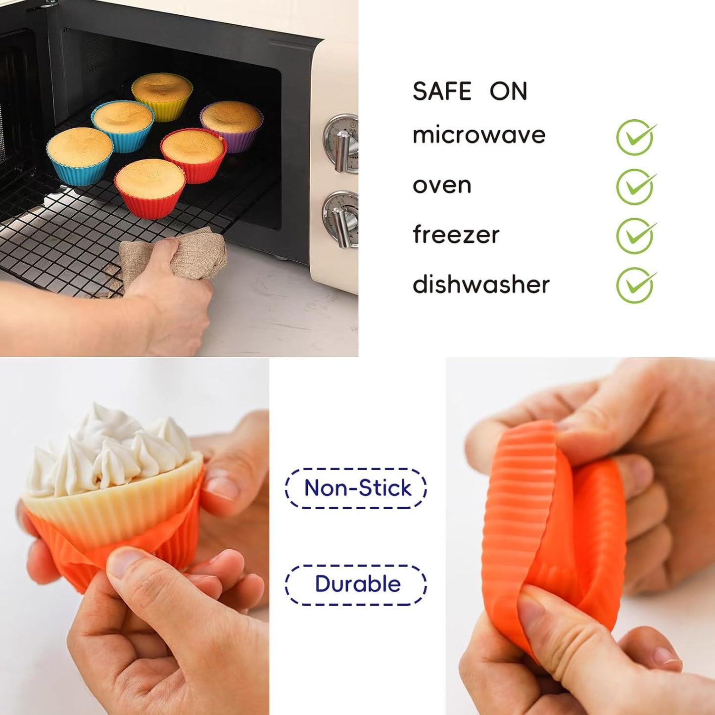 12 PCS Multicolored Silicone Cupcake Baking Cups, Reusable Muffin Liners Easy Clean Non-Stick Cupcakes for Party, Gift (Round)