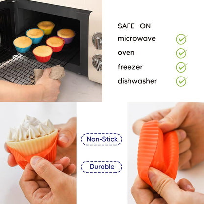 12 PCS Multicolored Silicone Cupcake Baking Cups, Reusable Muffin Liners Easy Clean Non-Stick Cupcakes for Party, Gift (Round)