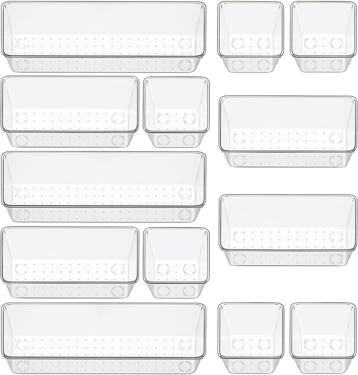 12 Pack Clear Drawer Organizer Set, 3 Sizes Bathroom Vanity Organizer Trays | Vanity and Makeup Organizer | Bathroom Organizer Trays | Storage Bins For Makeup | Cosmetics | Jewelry | Gadgets