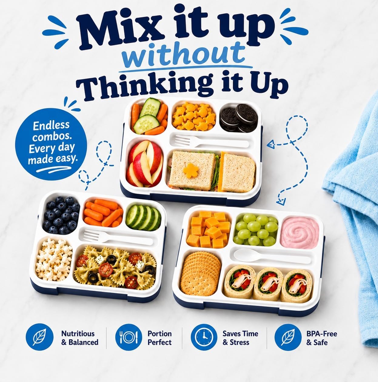 kinsho Lunch Box for Kids Boys Girls - Bento Box Set with Insulated Bag and Ice Pack, 6 Compartment Leak Proof Food Container, BPA-Free, Microwave Safe, Ideal for School & Work, Teal