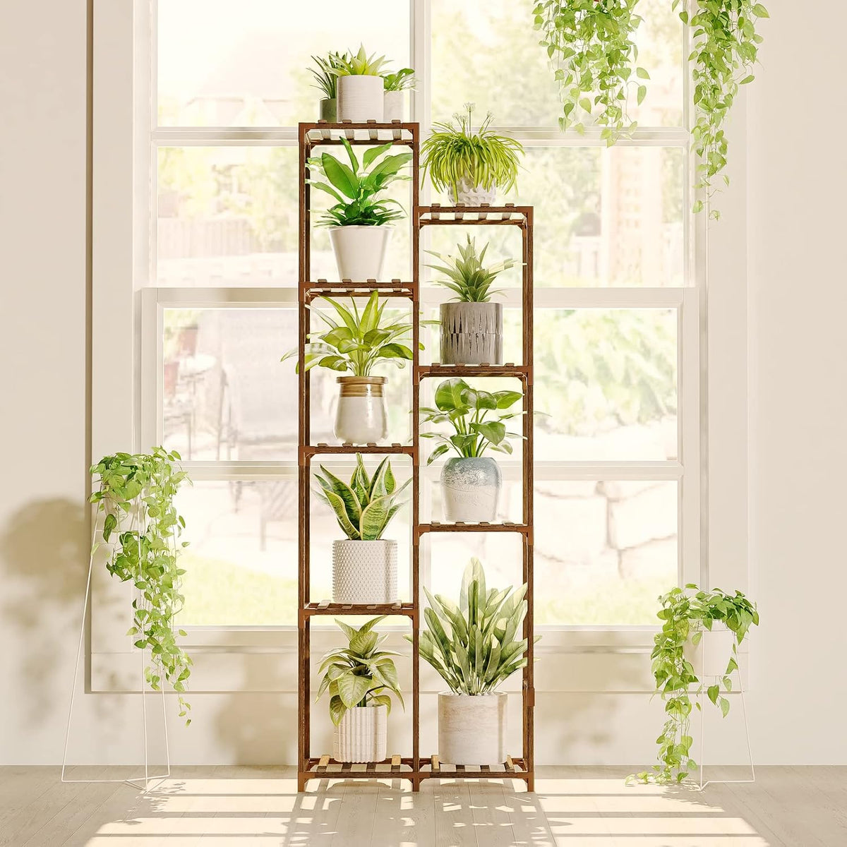 Bamworld Plant Stand Indoor Plant Shelf Outdoor Wood Plant Rack