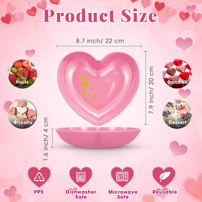 Reallnaive 6 Pcs 8.7 Inch Valentines Day Heart Shaped Plates Dessert Bowls Appetizer Plates Salad Bowls for Gift Valentine's Day Anniversary Party Supplies
