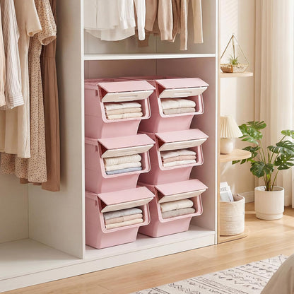 Giantex Plastic Stackable Storage Bins with Lids & Wheels, 3 Pack Open Front Stacking Bins, Organizer Bins for Pantry, Kitchen, Laundry, Closet, Playroom, Bedroom Organization (12.5 QT)
