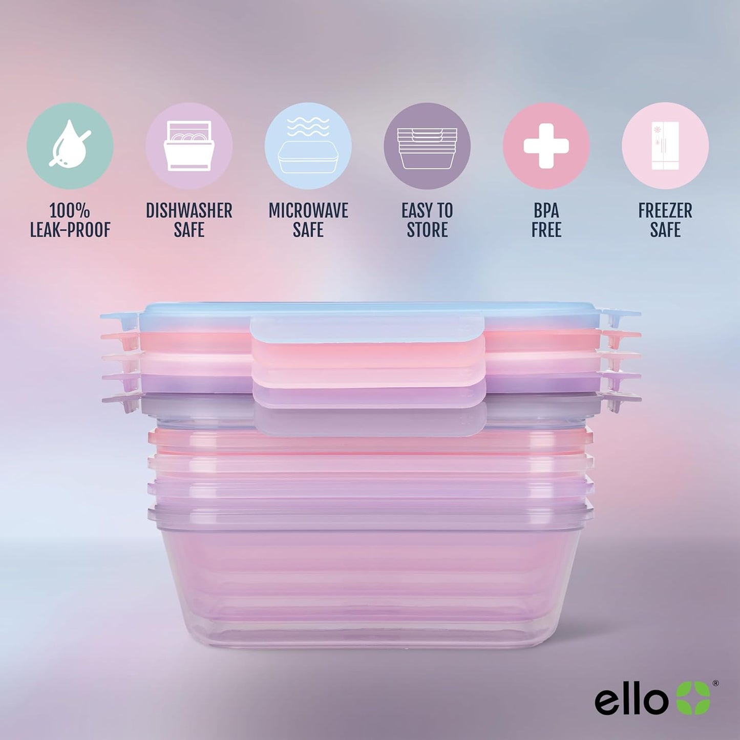 Ello Snap & Nest 10-Piece 4.5 Cup Plastic Meal Prep Set, Reusable Food Containers for Healthy Eating, Freezer, Dishwasher Safe, Berry Fields