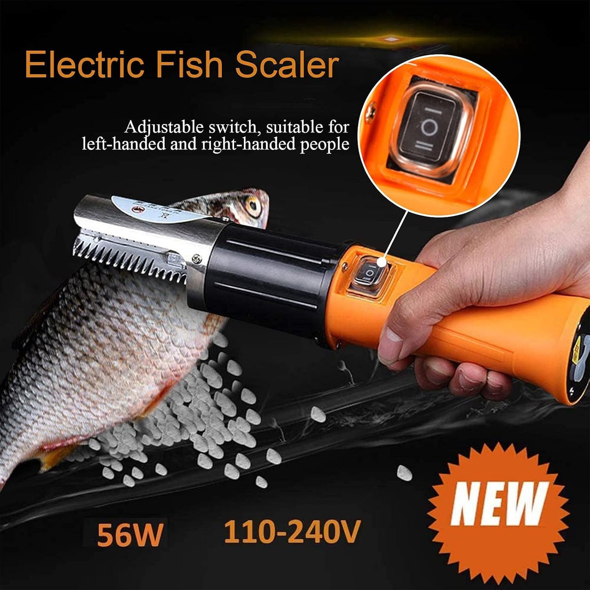 Electric Fish Scaler with Extra Stainless Steel Roller Blade for Scraping Salmon and Other's Fish,Powerful Cordless Fish Scale Remover Cleaner Skinner Kit Designed with 12V Rechargeable Battery