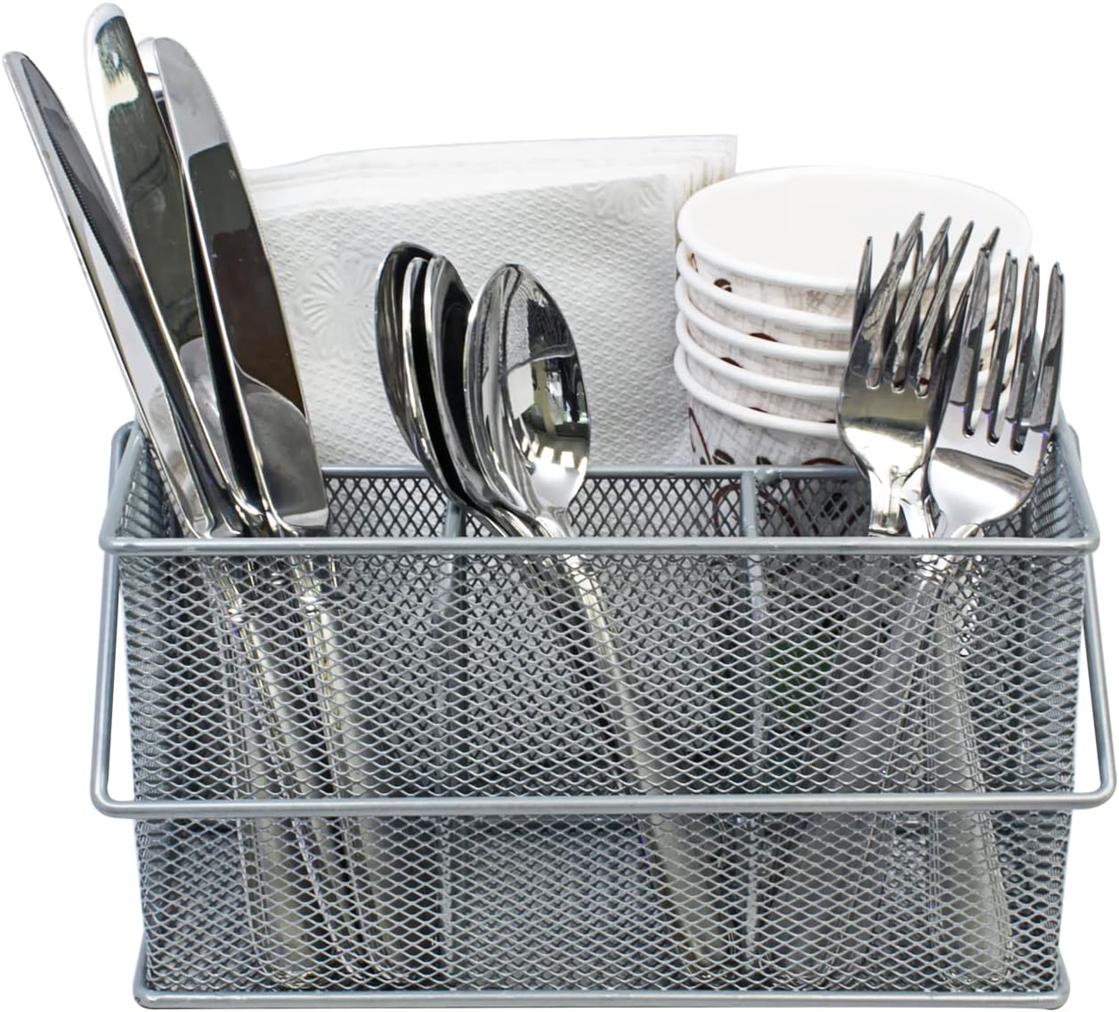 Sorbus® Utensil Caddy — Silverware, Napkin Holder, and Condiment Organizer — Multi-Purpose Steel Mesh Caddy—Ideal for Kitchen, Dining, Entertaining, Tailgating, Picnics, and much more (White)