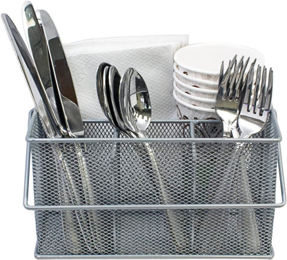 Sorbus® Utensil Caddy — Silverware, Napkin Holder, and Condiment Organizer — Multi-Purpose Steel Mesh Caddy—Ideal for Kitchen, Dining, Entertaining, Tailgating, Picnics, and much more (White)