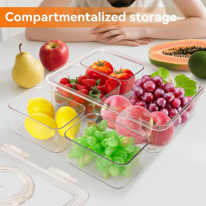 Divided Serving Tray with Lid & Handle, 4 Compartment Removable Snack Box, Kitchen Organizers and Storage, Snackle Box Container, BPA-Free Fruit Storage Container for Berry, Snack, Candy, Nuts…