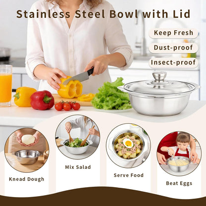 3-in-1 Stainless Steel Colander with Bowl Set – 11.4 Inch Large Fruit Washing Basket & Food Strainer, Multifunctional Drain Basket for Kitchen, Pasta, Vegetable, Rice