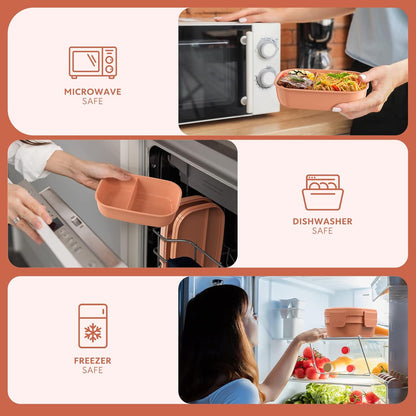 Modern Adult Lunch Box, Stackable Lunch Containers, Minimalist Design Bento Box with Utensil Set - Leak-Proof for Dining Out, Work, School, Picnic