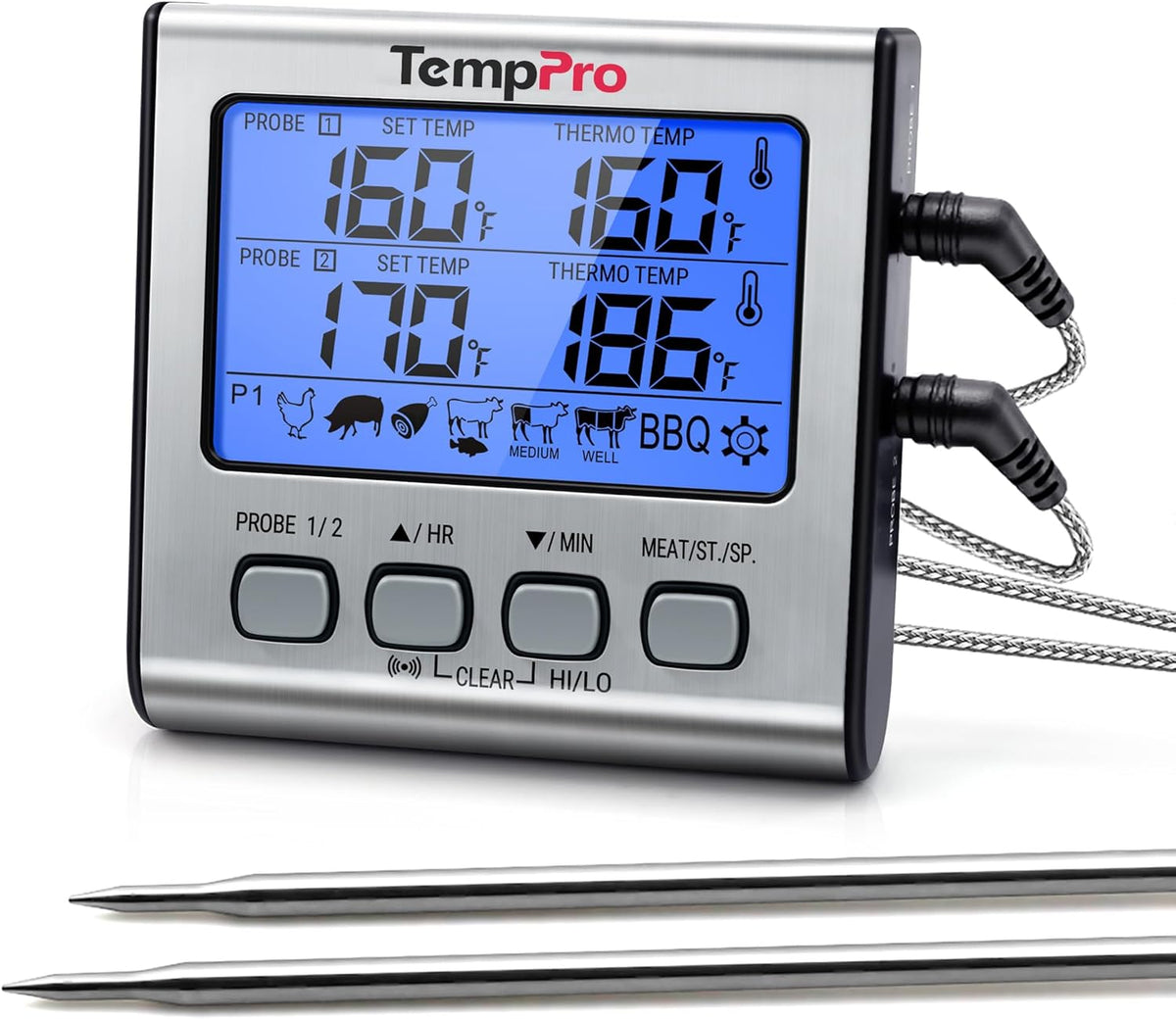 TempPro TempTrack Digital Cooking Meat Thermometer with Dual Meat Probe