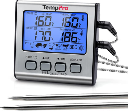 TempPro TempTrack Digital Cooking Meat Thermometer with Dual Meat Probe