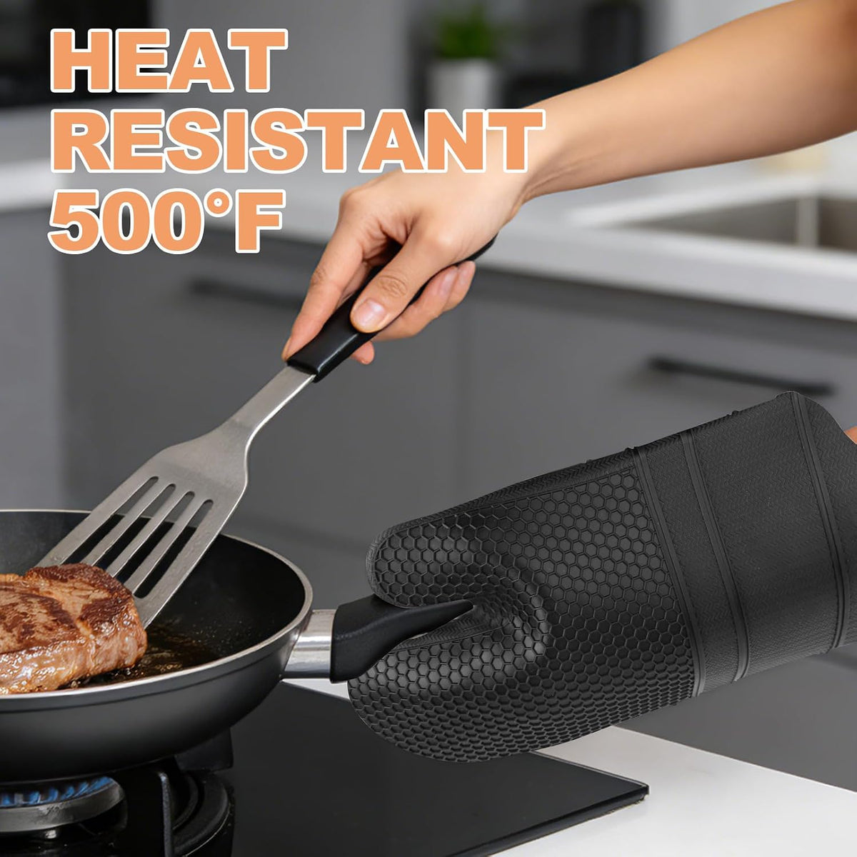 Yutat Silicone Oven Mitts - Oven Mitts and Pot Holders Sets Made of Non-Slip & BPA-Free Silicone, High Heat Resistant 500 Degrees, Perfect for Kitchen Cooking Baking BBQ, Peak Green