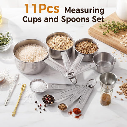 11 PCS Measuring Cups and Spoons Set with Funnel & Mini Spoons for Baking