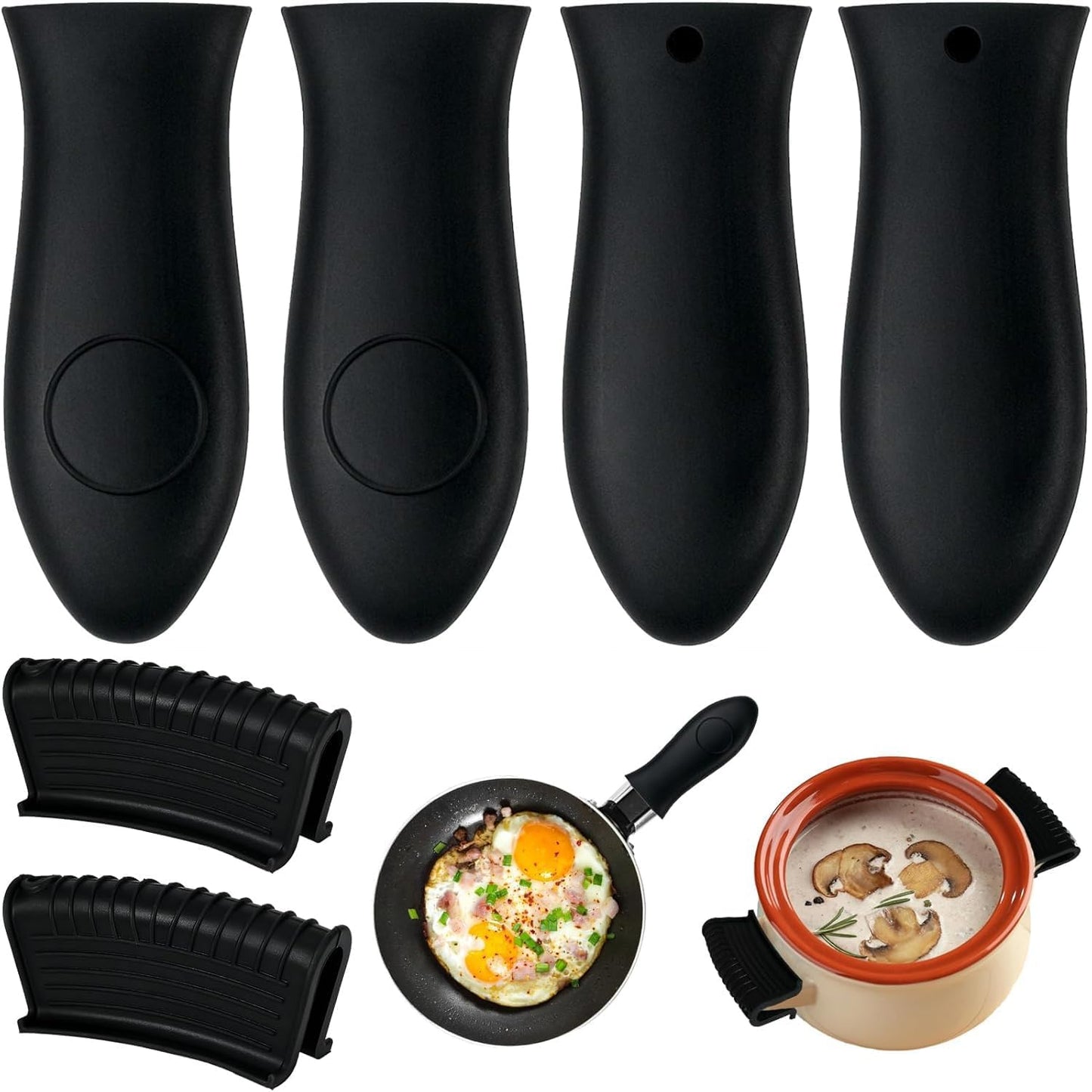 6 Pcs Silicone Pot Holders Set Cast Iron Handle Cover Heat Resistant Pot Handle Covers Potholder Non Slip Reusable Pan Sleeve for Frying Pan Kitchen Supplies (Black)