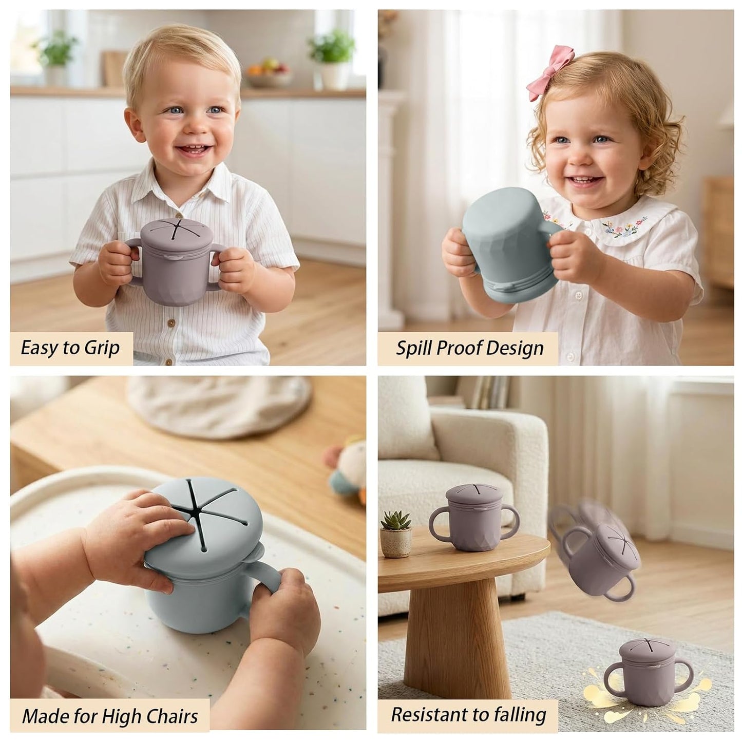 BUSOHA 2 Pack Stainless Steel Snack Containers – 4 IN 1 Spill Proof Snack Cup for Kids with Silicone Lids,Reusable Toddler Snack Containers,Metal Food Storage for Lunch Box,Travel,Dark Purple+Gray
