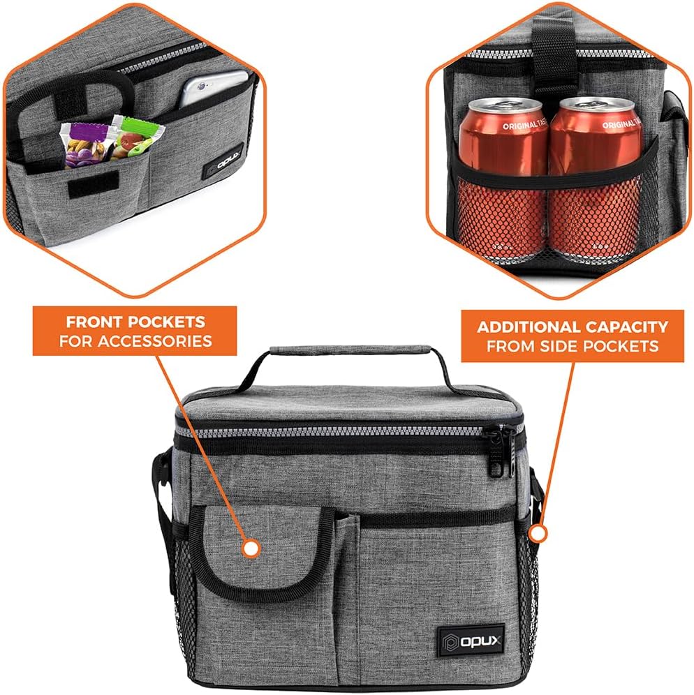 opux Insulated Lunch Bag for Men Women, Leakproof Black Lunch Box for Work, Portable Soft Lunch Cooler Bag with Shoulder Strap, Adult Lunchbox Lunch Pail for Kid Boy Girl School, 14 Can/8L