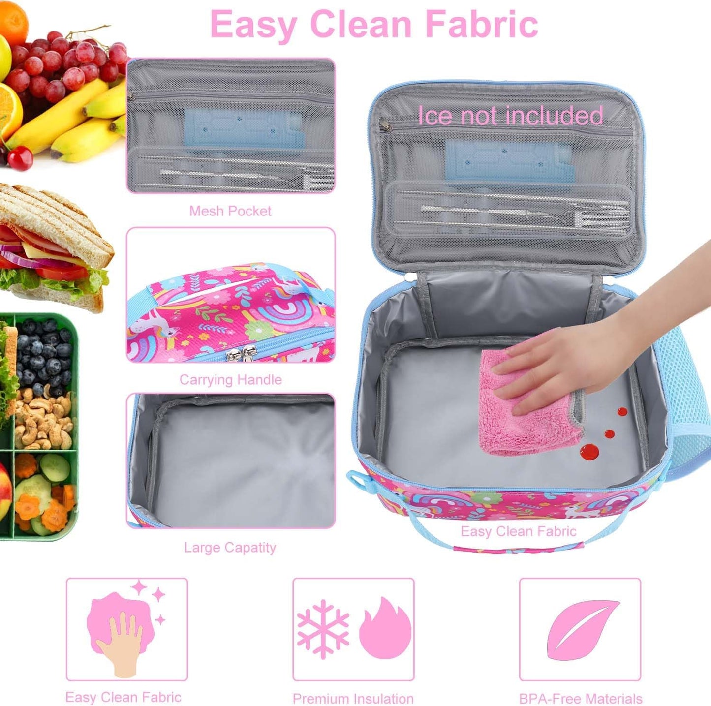 RHCPFOVR Kids Initial Lunch Bag - Insulated Lunch Box for Boys Girls,Washable Lunch Bag and Reusable Toddler Leak-proof Lunchbox for School and Daycare - Colors A