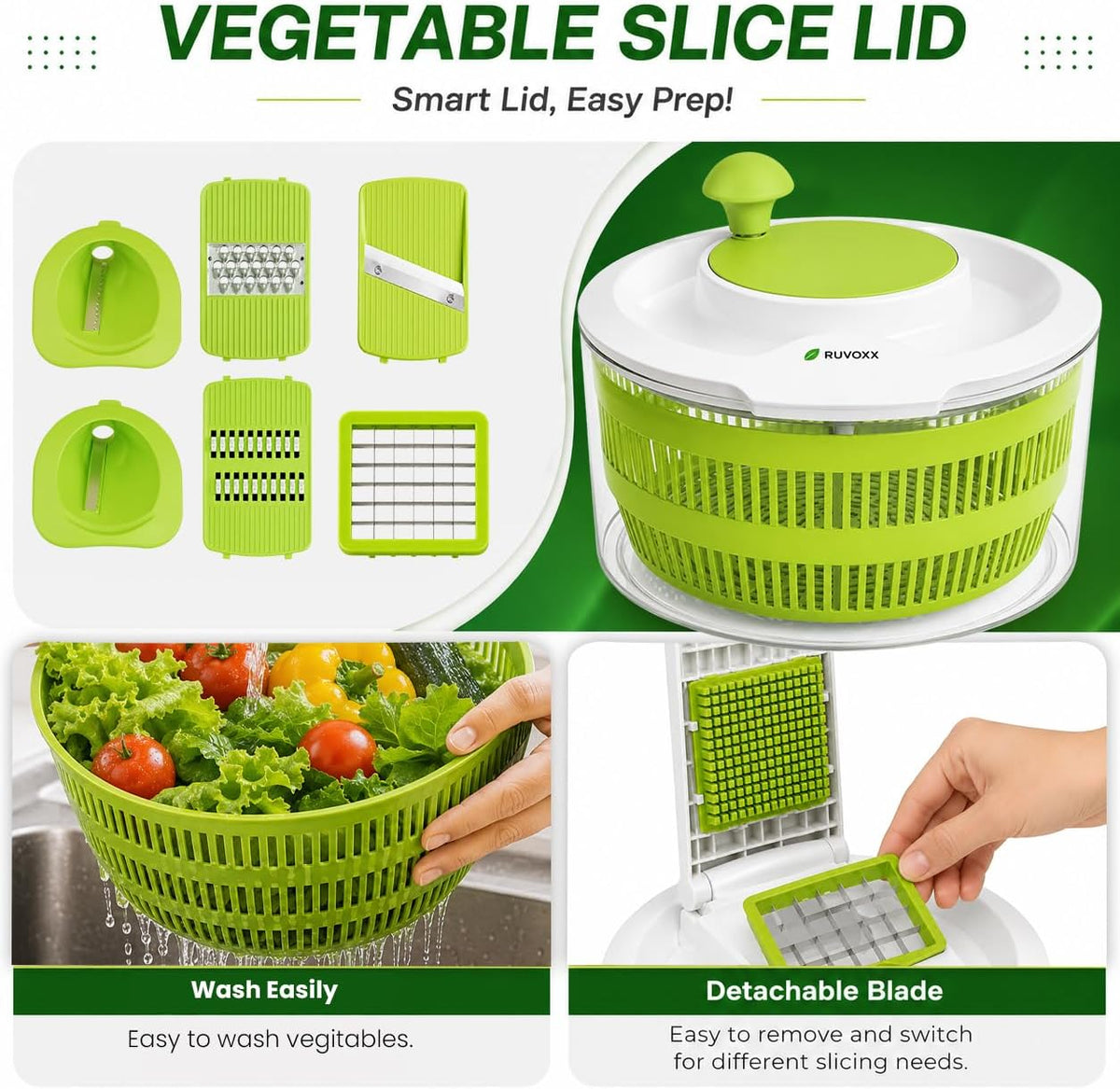 Large Salad Spinner with Slicer - 7-in-1 Lettuce Spinner, Chopper & Grater