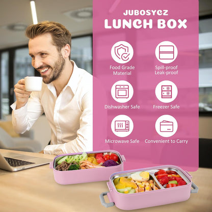 Stainless Steel Bento Box for Adults&Kids,Japanese Leakproof Lunch Box Divided Food Meal Storage Containers Set Stackable 2 Layer for Children School Picnic Beige