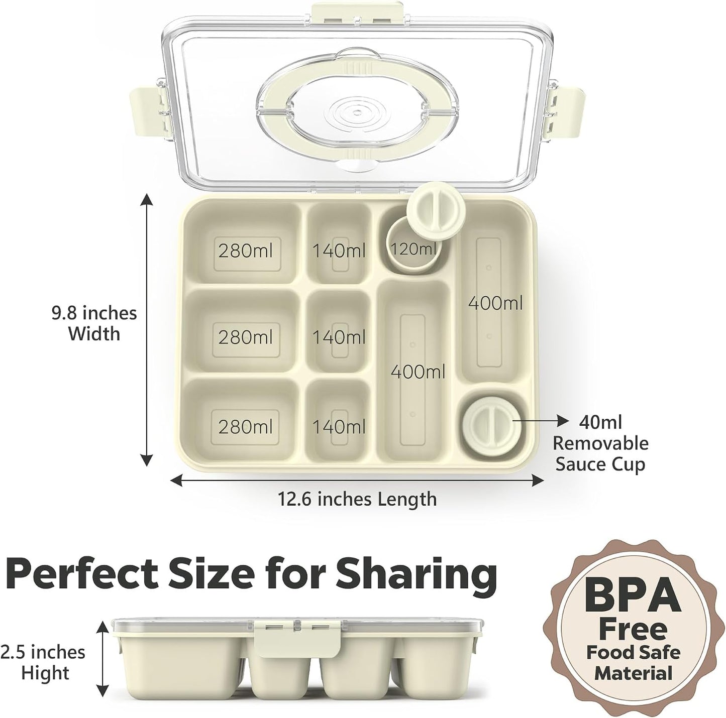 Snackle Box Container for Adults with 10 Compartment, Divided Serving Tray with Lid and Handle and 2 Sauce Containers, Portable Snack Box Container for Charcuterie Party Travel, Purple