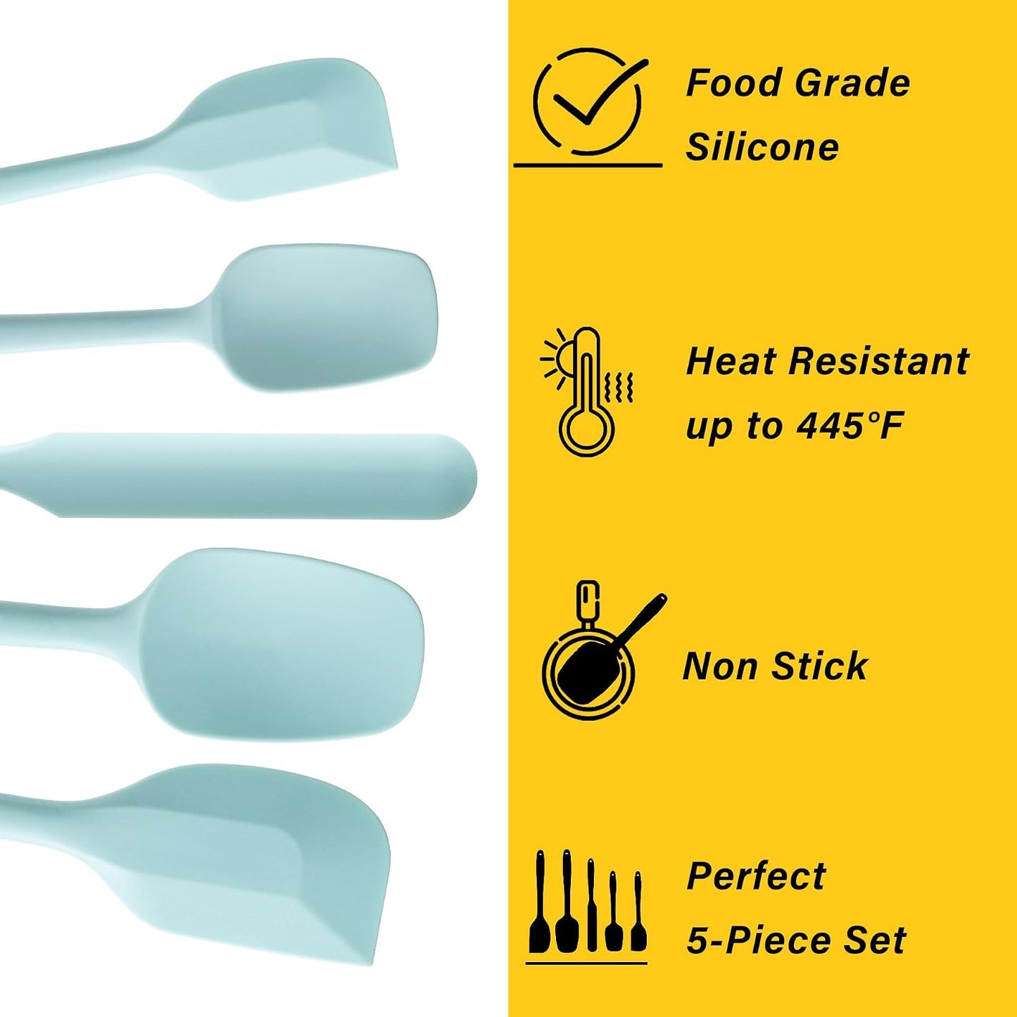 Silicone Spatula Set, 5 Piece Food Grade Rubber Spatulas for Baking, Cooking, and Mixing High Heat Resistant Non Stick Dishwasher Safe BPA-Free (Multicolor)